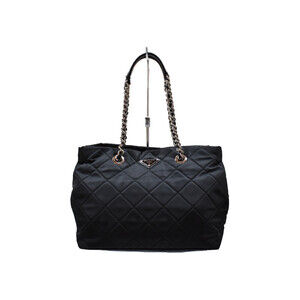 PRADA Quilted Chain Shoulder Bag Black Tote Crossbody